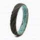 Turquoise ring Damascus steel round band black wedding ring mens wedding band raw stone man woman size 3 to 16