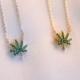 Green Rhinestone Dainty Necklace/ Gold or Silver/ Gold Dipped