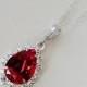 Red Crystal Halo Necklace, Swarovski Siam Red Silver Pendant, Wedding Red Teardrop Necklace, Dark Red Crystal Jewelry, Bridal Red Necklace