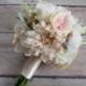 Blush Pink and Ivory Garden Rose Dahlia and Peony Wedding Bouquet - Bridesmaids Bouquet