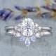 Moissanite Engagement Ring Set White Gold Vintage Unique Cluster Minimalist Ring For Women Anniversary Promise Ring Bridal Ring Set 2PCS