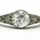 Art Nouveau Antique Old Mine Diamond Engagement Ring 1 1/2 Carat Filigree Solitaire Leaves Engraving Leaf Accents Platinum Design
