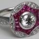 Moissanite  Engagement Ring Pink Sapphire & Diamond Halo, 14k White Gold