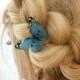Boho Chic HairPin with Blue Silk Butterfly Wings for those who Love Butterflies, Butterfly Hair Clip for amazing Hairstyle on Winter Party