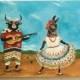 La Serenata Single Card, donkey card, bull, guitar, Mexican folk dance, wedding card, anniversary, engagement, Quinceañera, by Jahna Vashti