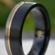 Tungsten Ring Black and Silver Brushed with Gold Accent, Mens Ring, Mens Wedding Band
