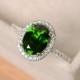 Chrome diopside ring, engagement ring, oval cut, halo ring diopside