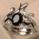 Black spinel ring, oval cut, ring set, black engagement ring