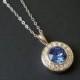 Sapphire Silver Necklace, Swarovski Sapphire Halo Pendant, Blue Crystal Wedding Necklace Sapphire Jewelry Blue Round Pendant Bridal Necklace