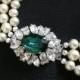 Vintage 1950s Pearl And Emerald Rhinestone Necklace