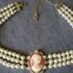 Vintage Rosita Cameo Pearl Choker, Vintage Pearl Choker, Cameo Jewellery, Cameo Choker, Bridal Choker, 3 Strand Pearls, Cream Pearls