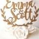 Wedding cake topper, personalized cake topper, rustic wooden cake topper, names cake topper, leaf border topper, your choice of wood