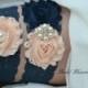BEST SELLER Blush Navy Pearl Bridal Garter Set 