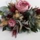 Gothic Bohemian Bridal Bouquet, Rustic Wildflower Boho Dried Wedding Flowers, Burgundy and Pink with Succulents and Grass