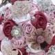 Pink & Crystal Wedding Bouquet-Bridal Bouquet-White Bridal Flowers-Crystal Brooch Bouquet-Bridesmaid Bouquet- Silk Wedding Flowers Bridal