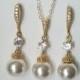 White Pearl Gold Bridal Set, Swarovski 10mm Pearl Earrings&Necklace Set, Pearl Chandelier Earrings, Pearl Pendant, Bridal Bridesmaid Jewelry