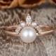 Pearl Engagement Ring Akoya Pearl Ring Cluster Rose Gold Engagement Ring Marquise Diamond Band Solitaire Mini Pearl Ring Promise Birthstone