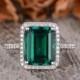 Lab Emerald Engagement Ring White Gold Wedding Ring Emerald Cut Lab Emerald Halo Cocktail Ring May Birthstone Bridal Ring For Women Classic