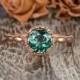 Lab Emerald Engagement Ring Rose Gold Antique Emerald Ring Vintage Engagement Ring Milgrain Unique Flower Halo Solitaire Ring Beaded Vine