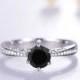 Round Cut Black Diamond Engagement Ring 14k White Gold Palladium Platinum Black Diamond Ring Handmade Anniversary Ring
