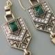 Vintage Jewelry - Vintage Inspired Earrings - Art Deco Earrings - Emerald Green Earrings - Gold Earrings - Cute Earrings - handmade jewelry