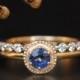 Natural Diamond Sapphire Wedding Ring Set, 14K Gold Sapphire Engagement Ring. Prong Diamond Stack Band, Birthstone Heirloom Gift, Bridal Set