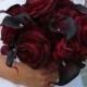 Wedding Bouquet Red black Bridal bouquet, real touch calla lily ranunculus - Silk wedding bouquet