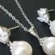 Pearl Bridal Jewelry Set, Swarovski White Pearl Silver Set, Wedding Earrings&Necklace Set, Bridal White Pearl Jewelry, Wedding Pearl Jewelry