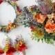 Fall wedding accessories set, Burnt orange greenery flower crown, Bridal wedding bouquet, Burnt orange groom or groomsman boutonniere