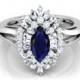 Marquise Cut Blue Sapphire Ring In 14k White Gold For Sale