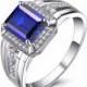 Mens Blue Sapphire Ring In 14k White Gold 4.40 Carat In Weight