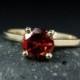 Solitaire Red Garnet Engagement Ring, January Birthstone Bridal Ring, Four Prong Solitaire Ring