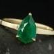 Gold Green Emerald Teardrop Ring - Emerald Engagement Ring - 10kt Yellow Gold