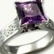 Celtic Maureen Style Engagement Ring (glasgow knot pattern) set with a 7 x7 mm - AAA Grade Princess Cut Amethyst - 1.65ct