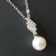 White Pearl Sterling Silver Necklace, Swarovski 8mm Pearl Pendant, Wedding Pearl Necklace, White Single Pearl Pendant, Pearl Bridal Jewelry,