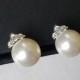 White Pearl Bridal Earrings, Swarovski 10mm Pearl Earring Studs, Wedding Pearl Earrings, Wedding Bridal Jewelry, Pearl Silver Earring Studs