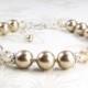 Taupe Pearl Bracelet, Swarovski Crystal, Sterling Silver, Beige Bridesmaid Bracelet, Handmade Wedding Jewelry Gift, June Birthday