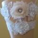 Blush Wedding Garter Set, White Lace Bridal Garters, Floral Bride's Garter w/ Blush Rose & Pearls, Rhinestones, Blush Pink Garter