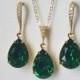 Dark Moss Green Crystal Jewelry Set, Swarovski Green Rhinestone Gold Set, Green Teardrop Bridesmaids Jewelry, Wedding Bridal Green Jewelry