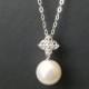 White Pearl 925 Sterling Silver Bridal Necklace, Single Pearl Wedding Necklace, Swarovski 10mm Pearl Drop Pendant, Bridal Bridesmaid Jewelry