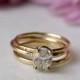 1.25ct Oval Diamond Thin Band Engagement Ring Stacking Set 14k Hammered Gold