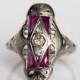 Circa 1920s Art Deco 14K White Gold .04ct Diamond & .25cttw Synthetic Ruby Engagement Ring - VEG#720