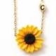 Sunflower Necklace, Yellow Pendant, Personalized Initial Leaf Necklace, Bridesmaid Necklace, Yellow Bridesmaid Jewelry, Sunflower Flower