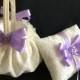Lavender ring bearer pillow, ivory flower girl basket, lavender wedding flower girl basket, lace flower girl basket, lace ring bearer pillow