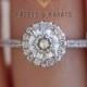 Engagement Ring Round Cut Halo 1.85 CT Handmade Pave Wedding Ring Custom Made Bridal Ring by Facets and Karats Man Made Diamond Simulant