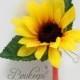 CHOOSE RIBBON COLOR - Sunflower Boutonniere, Sunflower Wedding, Yellow Boutonniere, Silk Sunflower, Autumn Wedding, Groom, Groomsmen