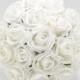 Artificial Wedding Flowers, White Bridesmaids Bouquet Posy with Diamante Rose Centres
