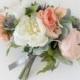 Silk Bride Bouquet, Artificial Wedding Flowers, Pink, Peach, White, Faux Roses, Silk Peonies, Succulents, Romantic Bohemian, Boho Bride