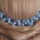 Blue Crystal Bridal Hair Vine, Dusty Blue Hair Piece, Bridal Blue Crystal Headpiece, Crystal Pearl Hair Wreath, Wedding Blue Hair Jewelry