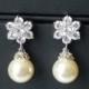 Pearl Bridal Earrings, Swarovski 10mm Ivory Pearl CZ Earrings, Wedding Pearl Earrings, Pearl Drop Earrings, Bridal Jewelry, Wedding Jewelry